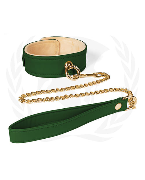 Spartacus Plush Lined PU Collar & Chained Leash - Green X615-SPU-503GR