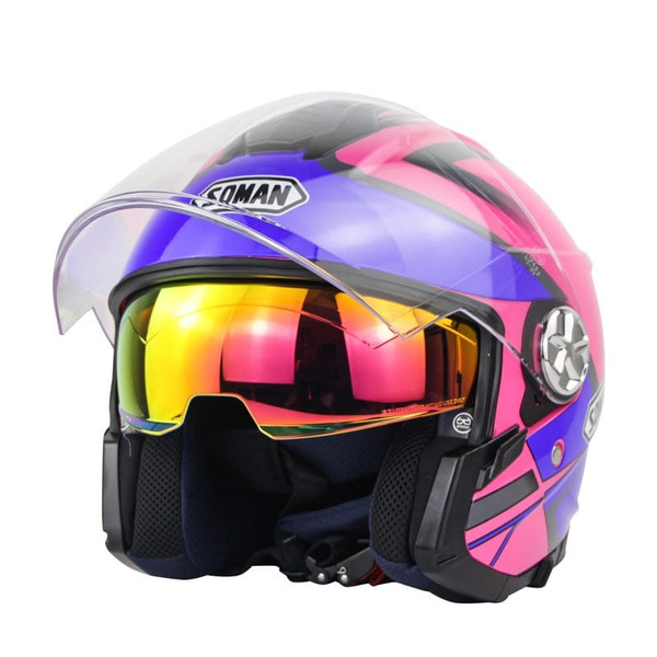 Motorcycle Helmet 3/4 Electrical Helemets Dual Visor Half Face Motorcycle Helmet   Rose Red Blue Li K484-PAU_0BB1W0NO