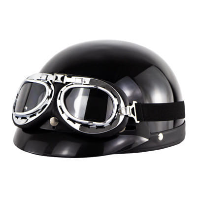 Retro Style Sunscreen  Helmet Half Helmet With Goggles For Motorcycle Electric Bike Bright Black K484-PAU_0CKPPQ8X