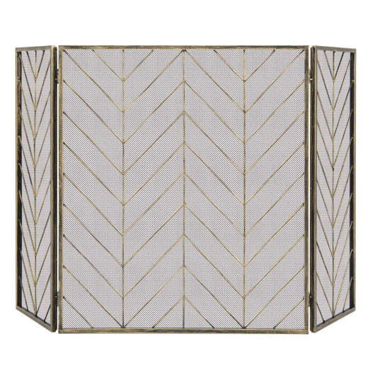 3-Panel Metal Foldable Fireplace Screen with Metal Mesh-Bronze B593-HV10472