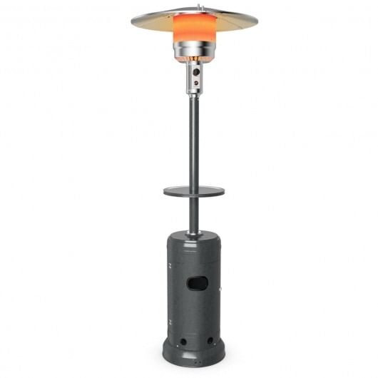 Outdoor Heater Propane Standing LP Gas Steel with Table & Wheels-Gray - Color: Gray D681-HW61848GR