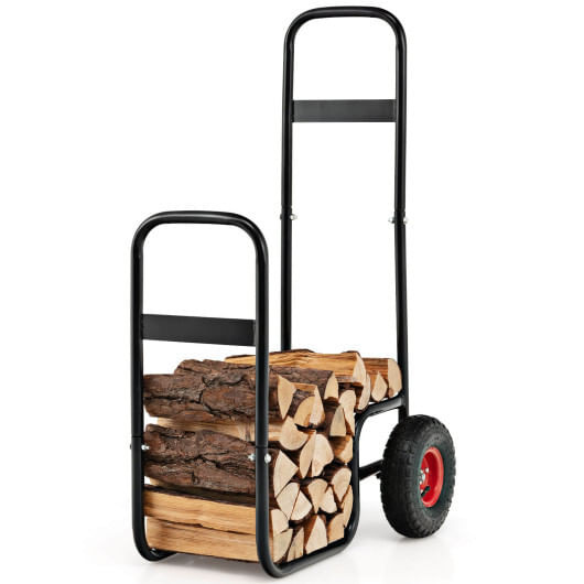 Firewood Log Cart Carrier with Wear-Resistant and Shockproof Rubber Wheels - Color: Black D681-TA10001