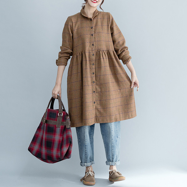 Mori women's autumn and winter 2021 new college wind wool long-sleeved long dress thick plaid skirt Q119-CJNSSYLY00837