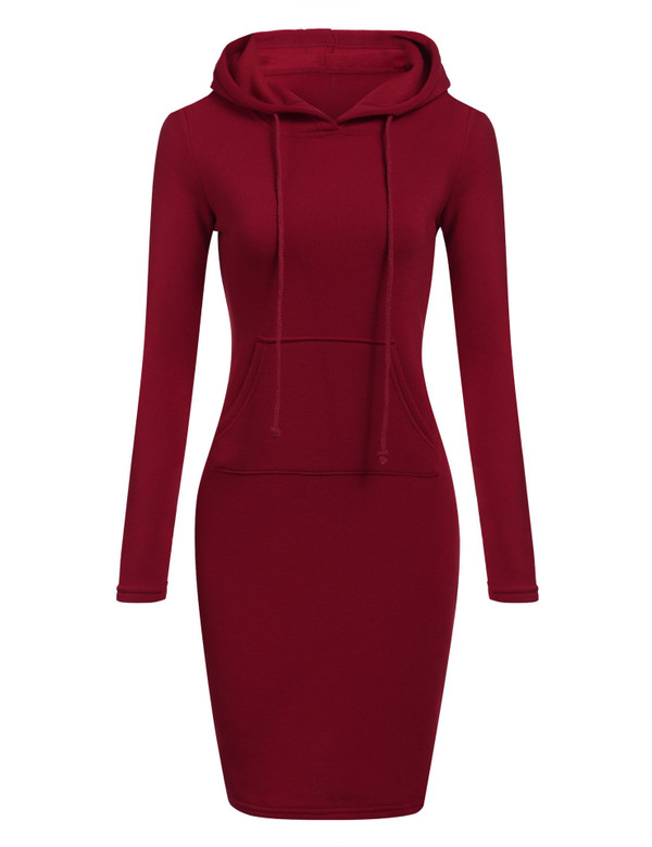 Color: gules, size: XXL - Hooded lace-up pocket long-sleeved sweater Q119-CJNSSYLY00927-gules-XXL