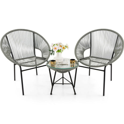 3 Pieces Patio Acapulco Furniture Bistro Set with Glass Table-Gray - Color: Gray D681-HW66981GR