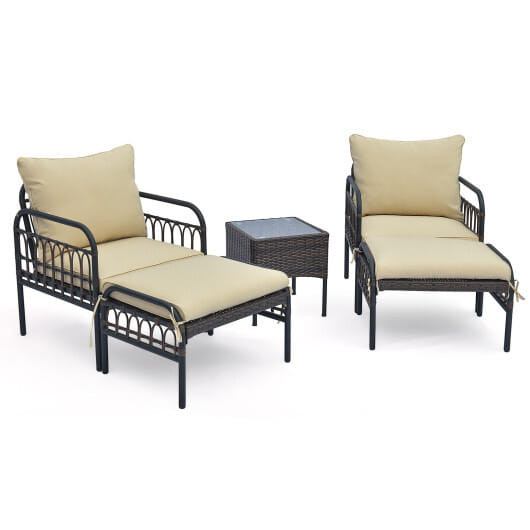5 Piece Patio Conversation Set with Ottomans and Coffee Table - Color: Beige D681-HW71584BN+