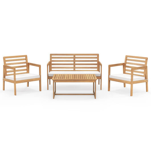 4 Piece Wood Patio Conversation Set with 2 Armchairs and Coffee Table-White - Color: White D681-HW72813WH