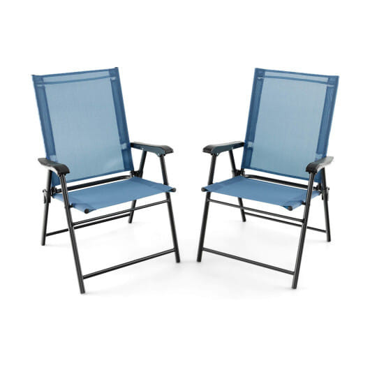 2 Set of Patio Dining Chair with Armrests and Metal Frame-Blue - Color: Blue D681-NP11096BL-2
