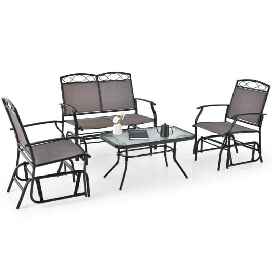 Set of 2 Outdoor Metal Glider Armchairs with Weather-resistant Fabric - Color: Brown D681-NP10952BN-A