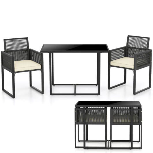 3 Pieces Patio Tempered Glass Top Table and Chairs Set for Porch Backyard-White - Color: White D681-HW71655WH