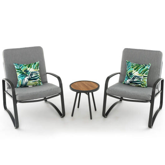 3 Pieces Patio Bistro Conversation Set with Waterproof DPC Tabletop - Color: Black & Gray D681-NP10964