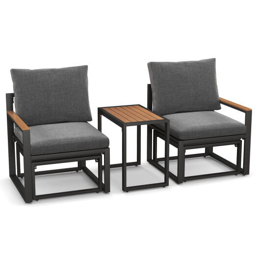3 Pieces Aluminum Frame Weatherproof Outdoor Conversation Set with Soft Cushions-Gray - Color: Gray D681-NP11788GR