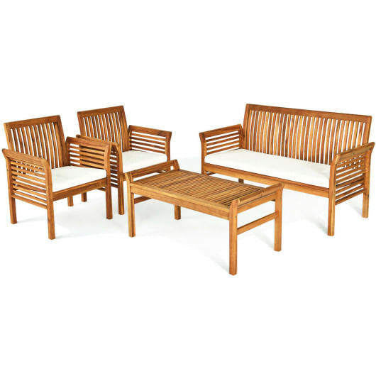 4 Pieces Outdoor Acacia Wood Sofa Furniture Set - Color: Natural D681-HW63884