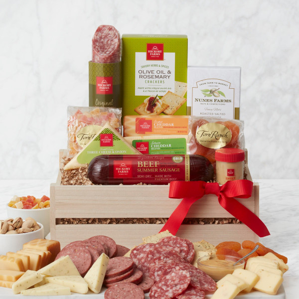 Gourmet Deluxe: Meat & Cheese Wooden Gift Crate Z954-GC-7270