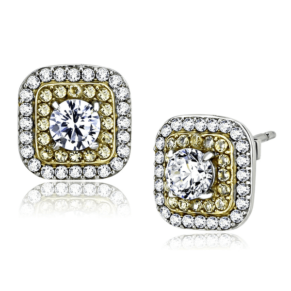 DA220 - Two-Tone IP Gold (Ion Plating) Stainless Steel Earrings with AAA Grade CZ  in Clear A874-DA220