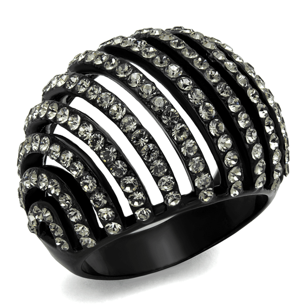 TK2345 - IP Black(Ion Plating) Stainless Steel Ring with Top Grade Crystal  in Black Diamond A874-TK2345