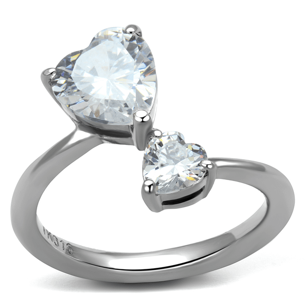 TK2981 - High polished (no plating) Stainless Steel Ring with AAA Grade CZ  in Clear A874-TK2981