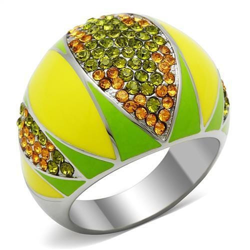 TK266 - High polished (no plating) Stainless Steel Ring with Top Grade Crystal  in Multi Color A874-TK266