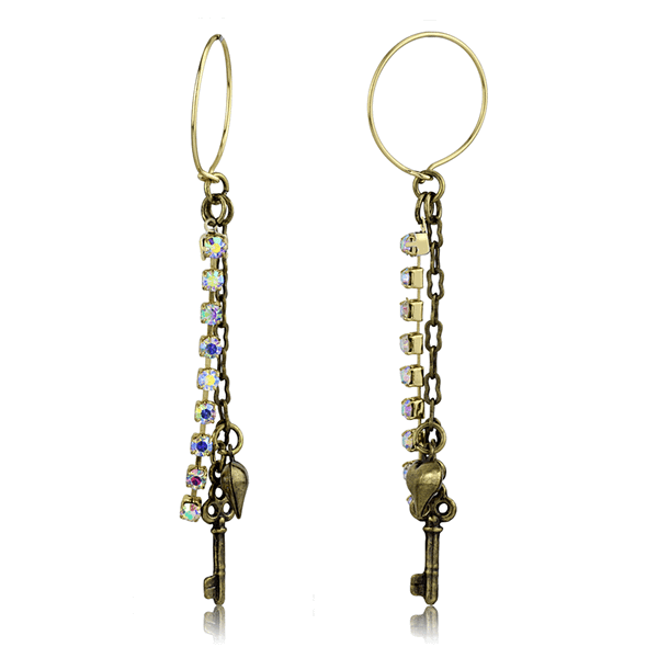 LO3810 - Antique Copper White Metal Earrings with Top Grade Crystal  in White AB A874-LO3810