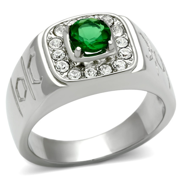 TK496 - High polished (no plating) Stainless Steel Ring with Synthetic Synthetic Glass in Emerald A874-TK496