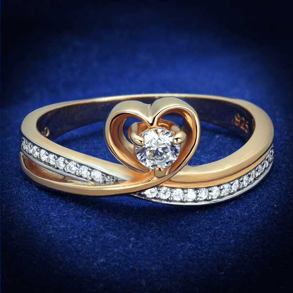 TS544 - Rose Gold + Rhodium 925 Sterling Silver Ring with AAA Grade CZ  in Clear A874-TS544