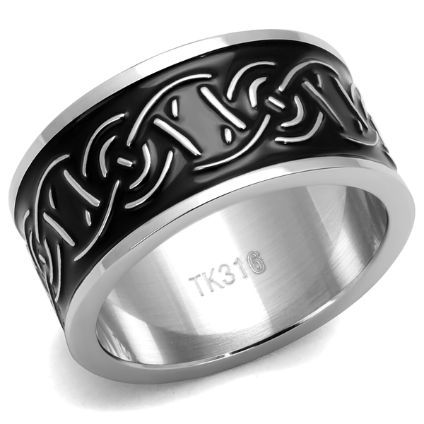 TK2922 - High polished (no plating) Stainless Steel Ring with Epoxy  in Jet A874-TK2922
