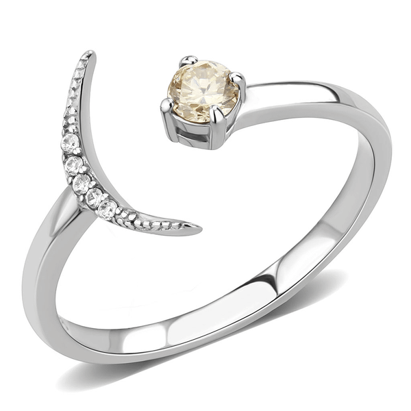 DA358 - High polished (no plating) Stainless Steel Ring with AAA Grade CZ  in Champagne A874-DA358