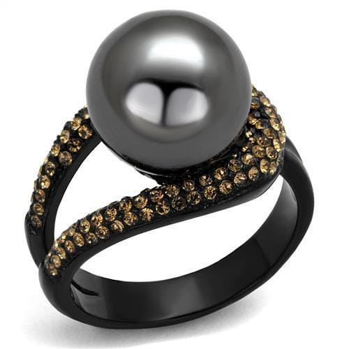 TK2350 - IP Black(Ion Plating) Stainless Steel Ring with Synthetic Pearl in Gray A874-TK2350