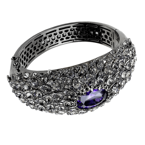 LO4275 - TIN Cobalt Black Brass Bangle with AAA Grade CZ  in Tanzanite A874-LO4275