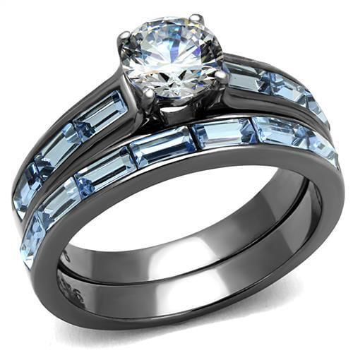 TK2845 - IP Light Black  (IP Gun) Stainless Steel Ring with AAA Grade CZ  in Clear A874-TK2845