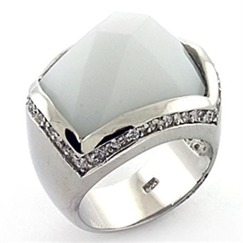 LOAS770 - Rhodium 925 Sterling Silver Ring with Synthetic Synthetic Glass in White A874-LOAS770