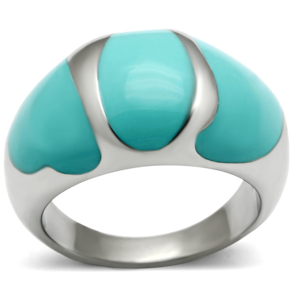 TK509 - High polished (no plating) Stainless Steel Ring with Epoxy  in Turquoise A874-TK509