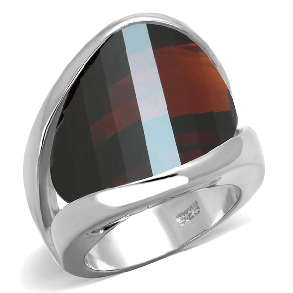 LOS834 - Rhodium 925 Sterling Silver Ring with AAA Grade CZ  in Garnet A874-LOS834