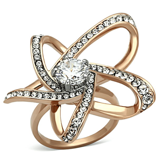 TK1170 - Two-Tone IP Rose Gold Stainless Steel Ring with AAA Grade CZ  in Clear A874-TK1170