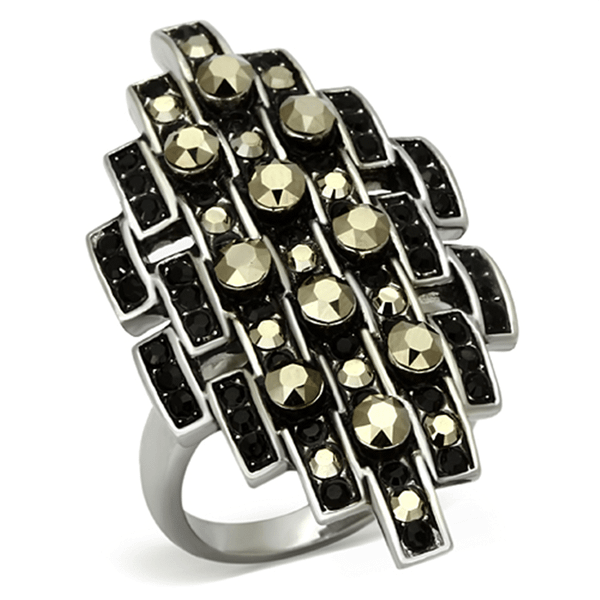 TK1136 - High polished (no plating) Stainless Steel Ring with Top Grade Crystal  in Jet A874-TK1136