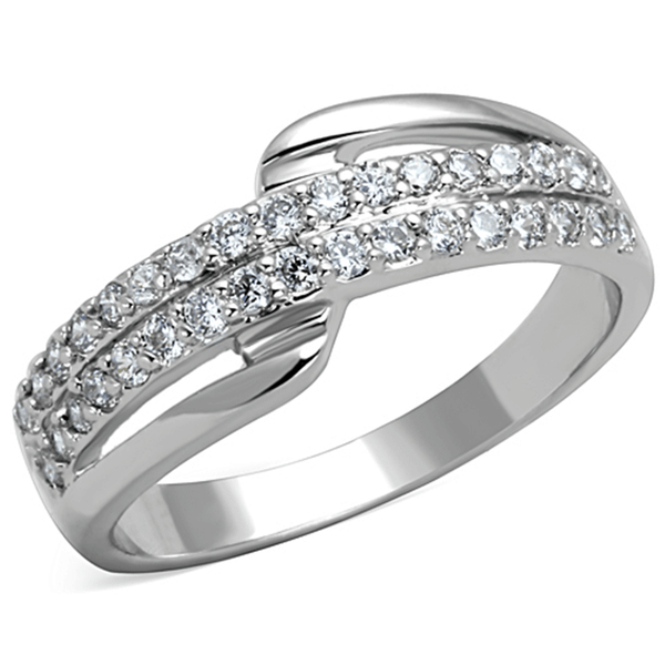 3W798 - Rhodium Brass Ring with AAA Grade CZ  in Clear A874-3W798