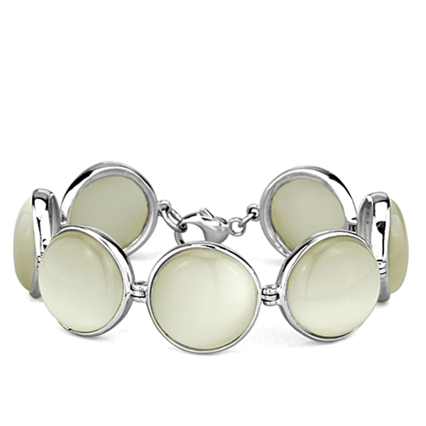 LOS762 - High-Polished 925 Sterling Silver Bracelet with Synthetic Cat Eye in White A874-LOS762