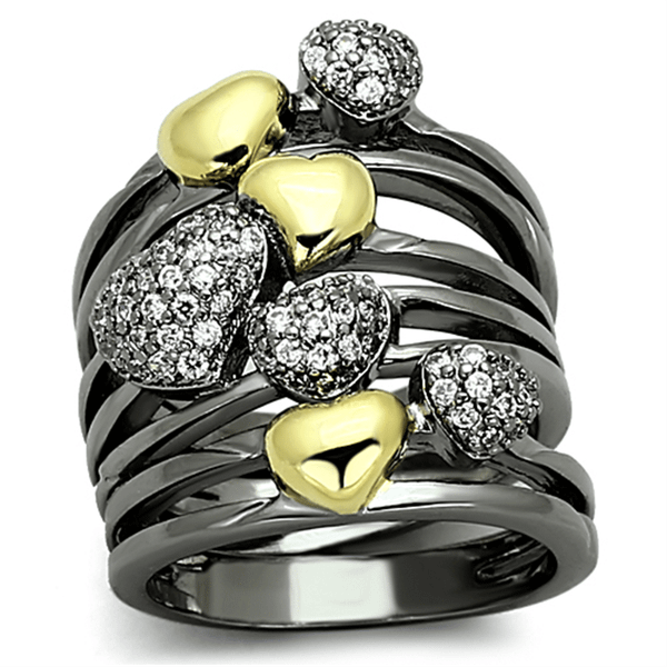 LOA875 - Gold+Ruthenium Brass Ring with AAA Grade CZ  in Clear A874-LOA875