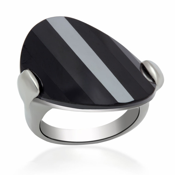 LO2085 - Rhodium Brass Ring with AAA Grade CZ  in Jet A874-LO2085