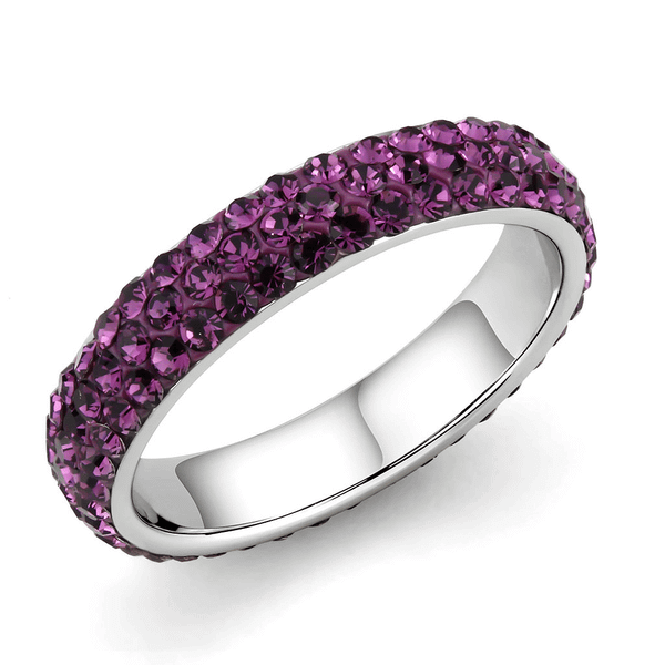 TK3541 - High polished (no plating) Stainless Steel Ring with Top Grade Crystal  in Amethyst A874-TK3541
