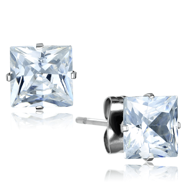 LO3315 - High polished (no plating) Stainless Steel Earrings with AAA Grade CZ  in Clear A874-LO3315