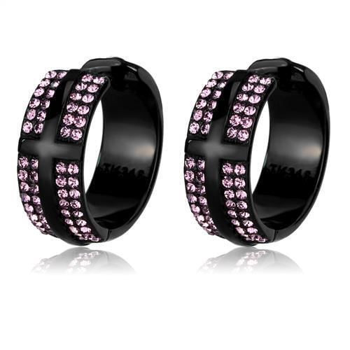 TK2386 - IP Black(Ion Plating) Stainless Steel Earrings with Top Grade Crystal  in Light Amethyst A874-TK2386