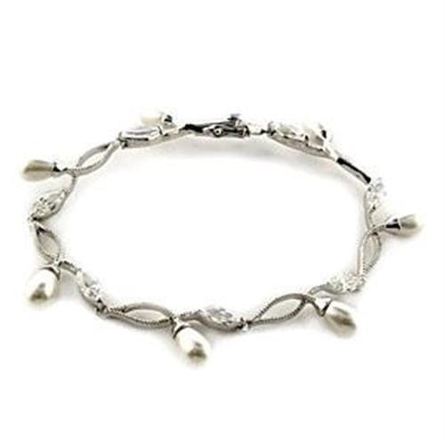 LOA542 - Rhodium 925 Sterling Silver Bracelet with Synthetic Pearl in White A874-LOA542