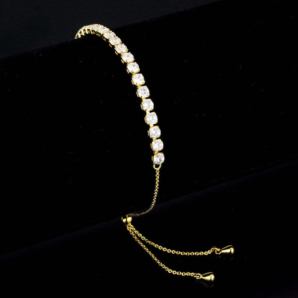 3W1650 - Gold Brass Bracelet with AAA Grade CZ in Clear A874-3w1650