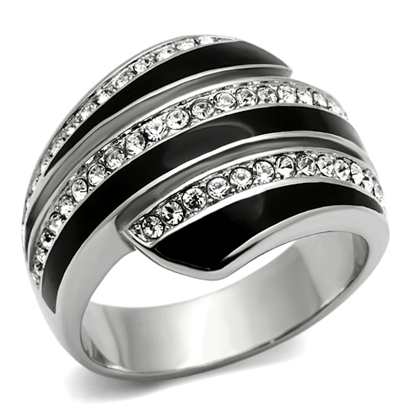 TK1134 - High polished (no plating) Stainless Steel Ring with Top Grade Crystal  in Clear A874-TK1134