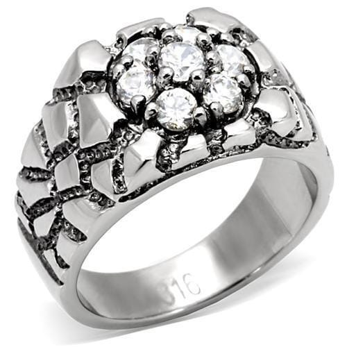 TK121 - High polished (no plating) Stainless Steel Ring with AAA Grade CZ  in Clear A874-TK121