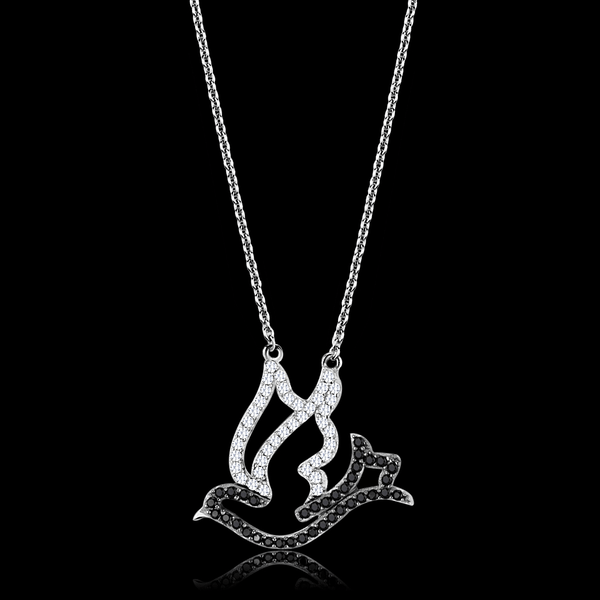TS563 - Rhodium + Ruthenium 925 Sterling Silver Chain Pendant with AAA Grade CZ  in Clear A874-TS563