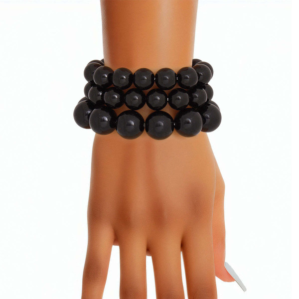Bracelet Black Beaded 3 Pcs Set for Women T226-9485300302143