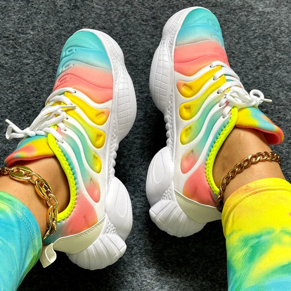 Color: black, Shoe Size: 40 - Women Sneakers 2024 Fashion Rainbow Color Platform Shoes Casual Walki F640-12000031016880133