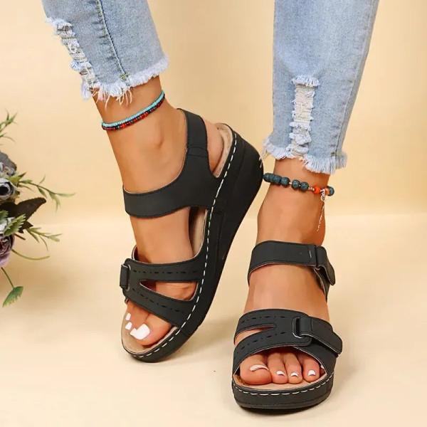 Shoe Size: 36, Color: Black - Summer Wedge Sandals for Women 2023 New Fashion Non Slip Beach Shoes  F640-12000037498420319